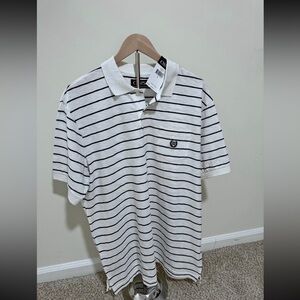 Chaps White and Black Striped Polo Shirt